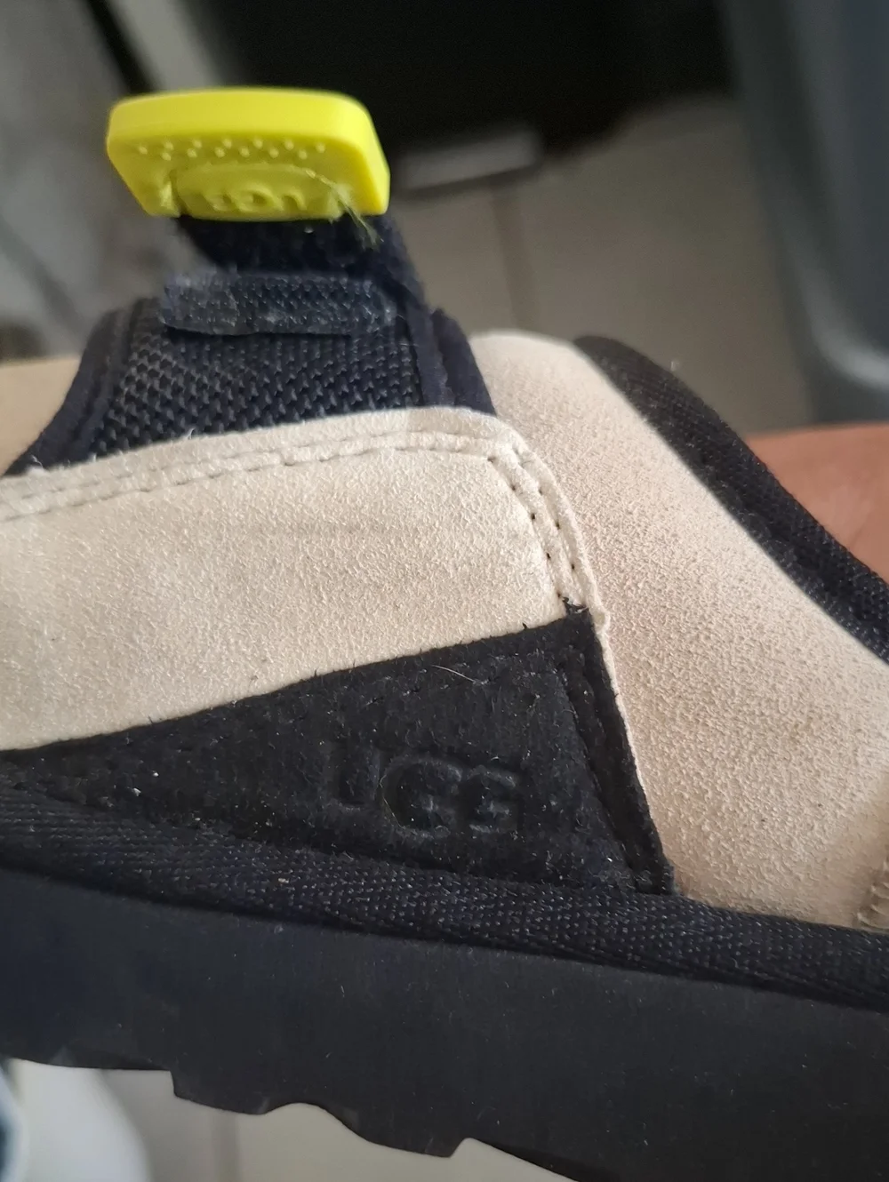 UGG Mens Beige Slip-On Clog with Yellow Accent